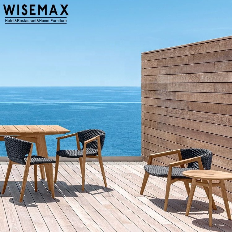 WISEMAX FURNITURE Classic teak outdoor dining table outdoor dining chair with woven rope aluminum outdoor waterproof dining set