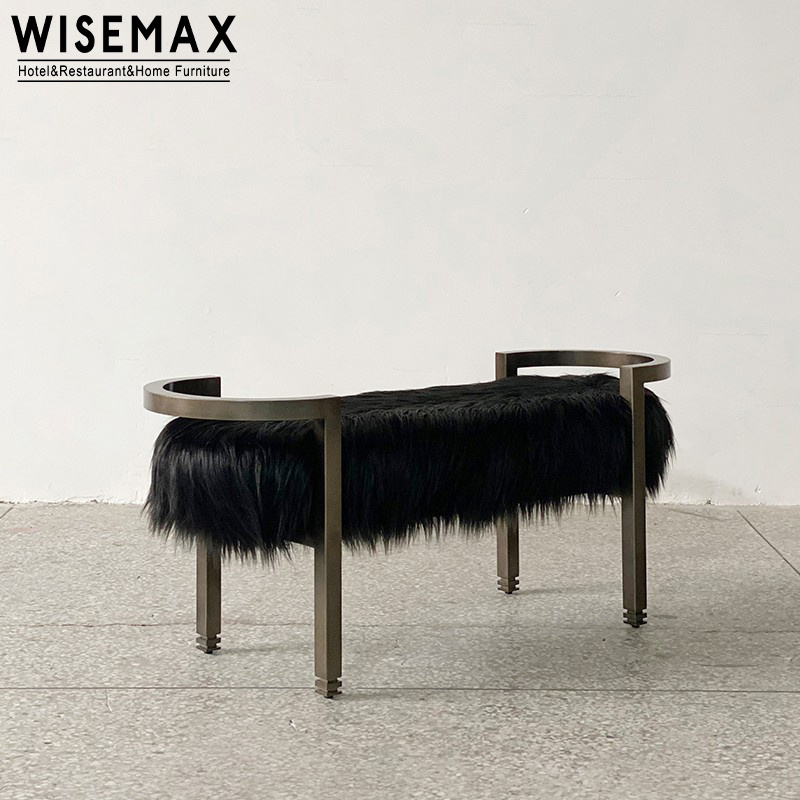 WISEMAX FURNITURE Minimalist L Shape Ottoman Contemporary Living Room Furniture Metal Frame Teddy Fabric Bed Stool For Bedroom