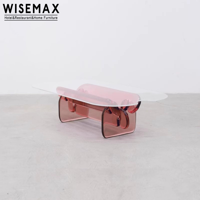 WISEMAX FURNITURE living room transparent glass top coffee table modern INS sofa corner table acrylic rainbow center table