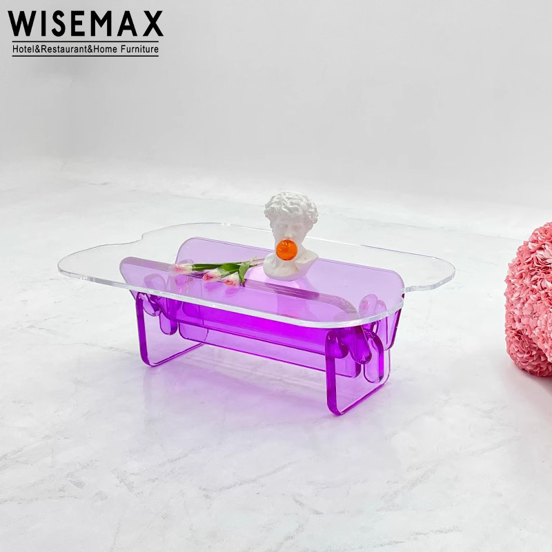 WISEMAX FURNITURE living room transparent glass top coffee table modern INS sofa corner table acrylic rainbow center table