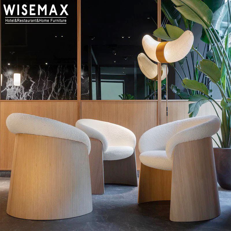 WISEMAX FURNITURE Multifunctional Custom Dining Chair Restaurant Hotel Home Office Teddy Fabric Wood Waiting Boucle Arm Chairs