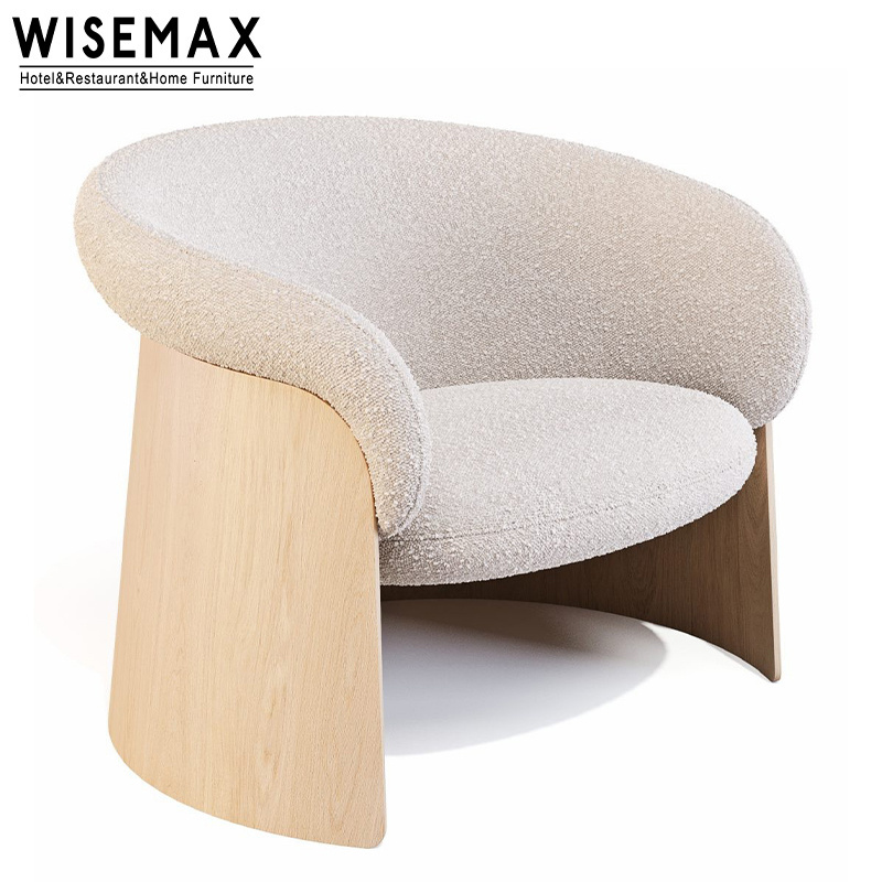 WISEMAX FURNITURE Multifunctional Custom Dining Chair Restaurant Hotel Home Office Teddy Fabric Wood Waiting Boucle Arm Chairs