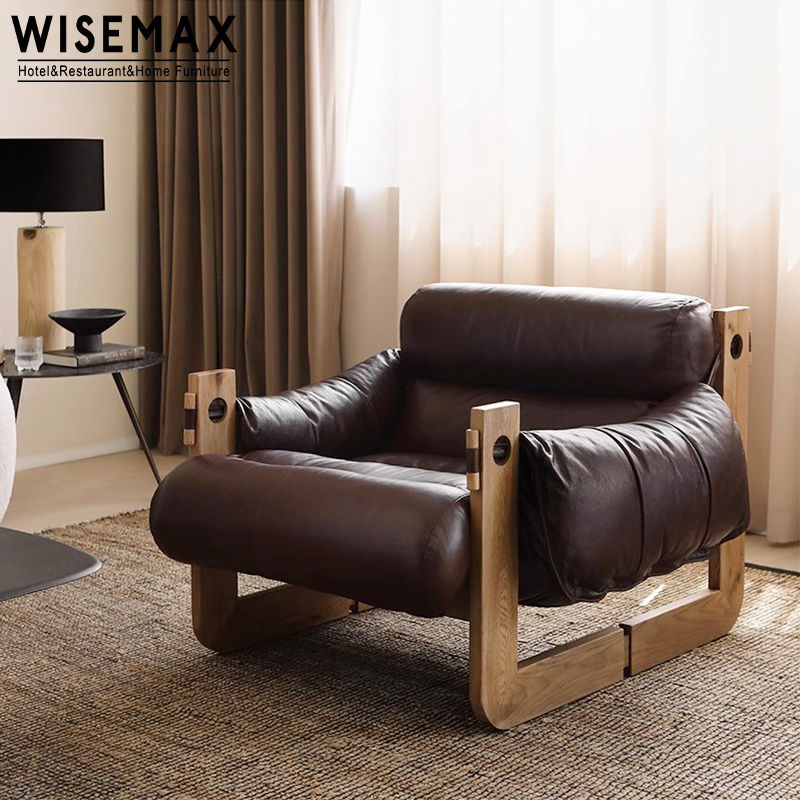 WISEMAX FURNITURE mid century bedroom furniture scandinavian armchairs for living room in wood cozy faux leather accent chair