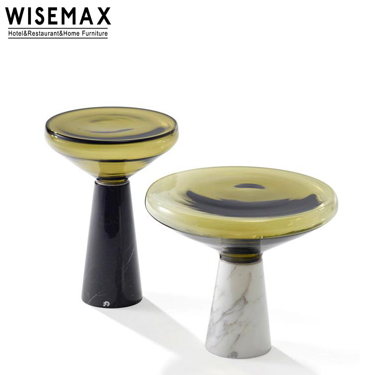 WISEMAX FURNITURE luxury transparent tempered glass top marble base coffee table modern living room furniture garden end table