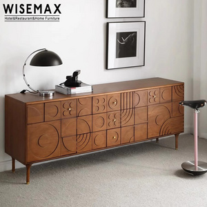 WISEMAX FURNITURE Classical brown design living room TV cabinet solid wood frame with storage drawers home cabinet for entryway