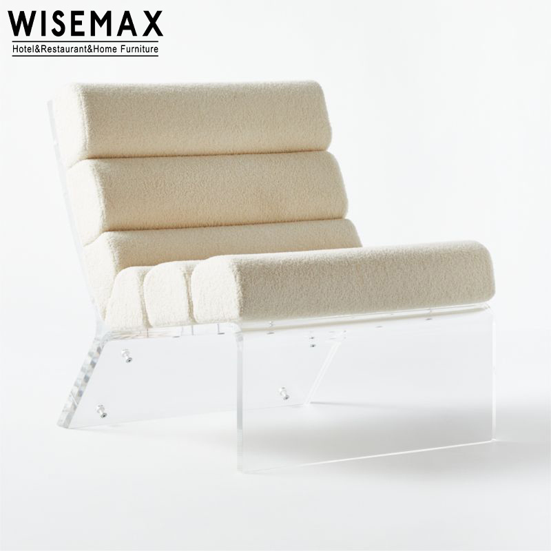 WISEMAX FURNITURE Modern lounge room furniture light luxury acrylic frame single sofa upholstery fabric leisure chair for home