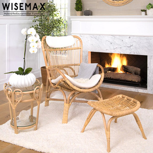 WISEMAX FURNITURE Modern Wicker Furniture Cane Chair Leisure Rattan Chair Set with Ottoman