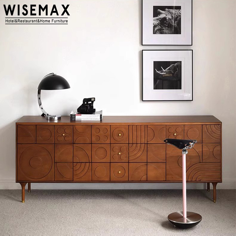 WISEMAX FURNITURE Classical brown design living room TV cabinet solid wood frame with storage drawers home cabinet for entryway