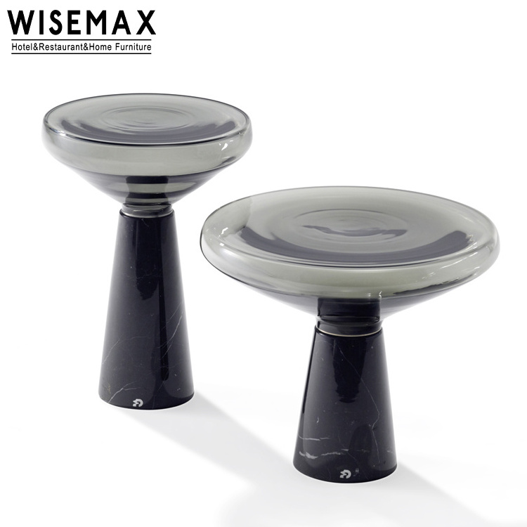 WISEMAX FURNITURE luxury transparent tempered glass top marble base coffee table modern living room furniture garden end table