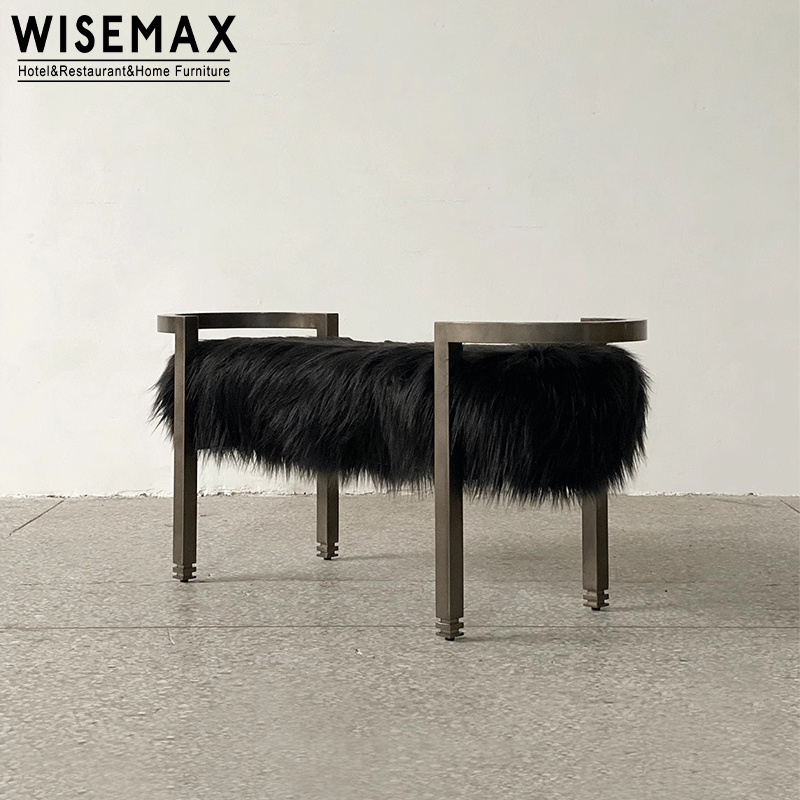 WISEMAX FURNITURE Minimalist L Shape Ottoman Contemporary Living Room Furniture Metal Frame Teddy Fabric Bed Stool For Bedroom