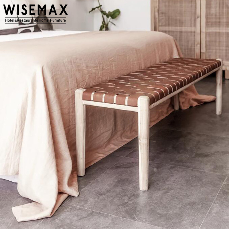 WISEMAX FURNITURE Wabi-sabi style apartment change shoe benches upholstered leather living room bench for home use