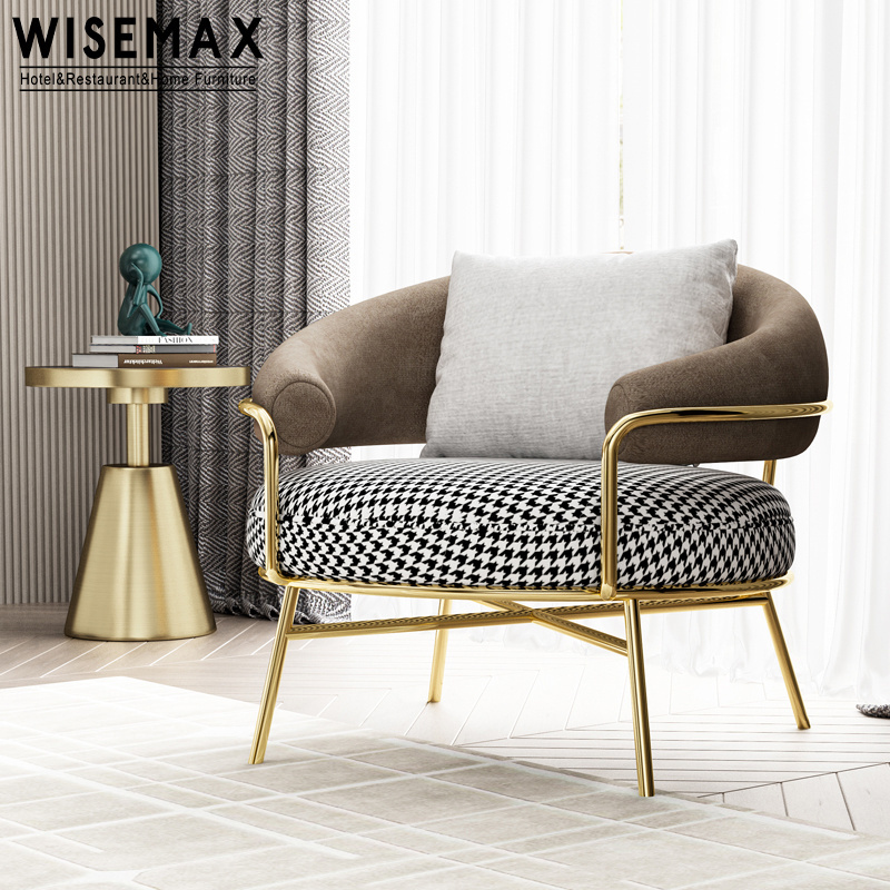 WISEMAX FURNITURE Minimalist living room furniture metal fabric leisure chair armrest accent chair for hotel love seat lounge