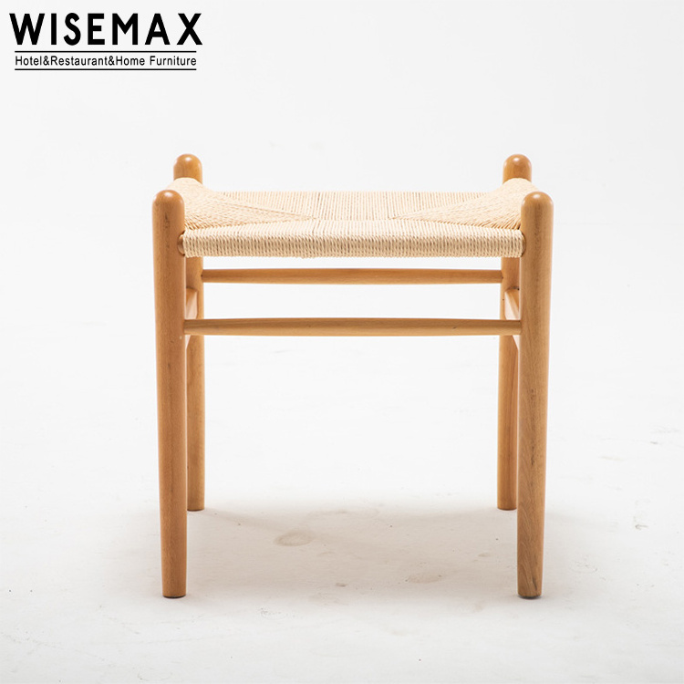 WISEMAX FURNITURE Wholesale modern solid wood frame mini stool garden furniture rattan wicker weaving dining chair