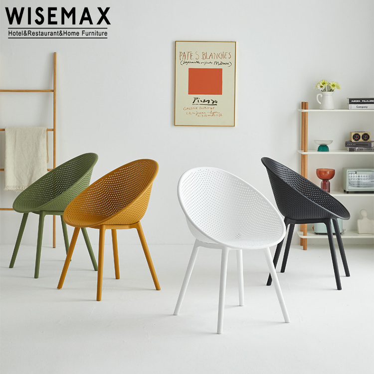 WISEMAX FURNITURE Nordic dining room furniture Round shape web plastic curved backrest plastic dining chair for restaurant