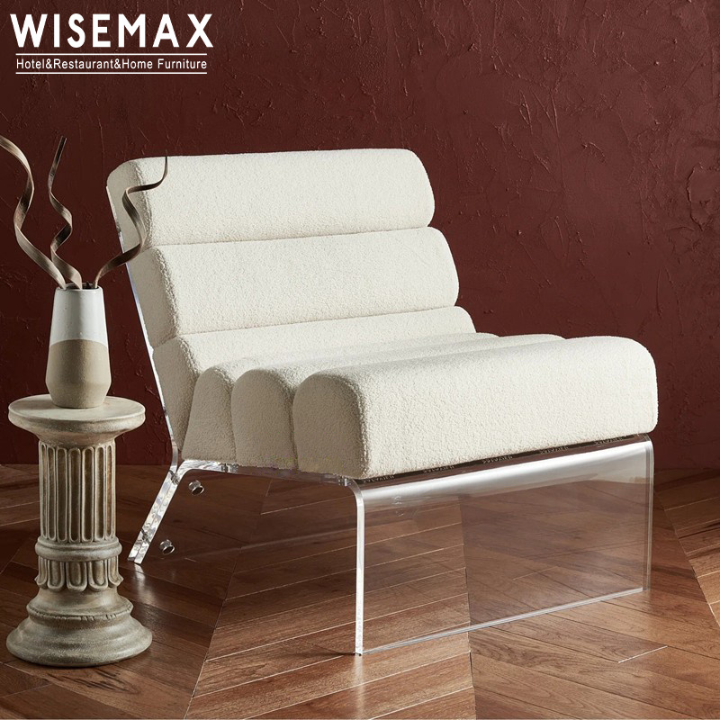 WISEMAX FURNITURE Modern lounge room furniture light luxury acrylic frame single sofa upholstery fabric leisure chair for home