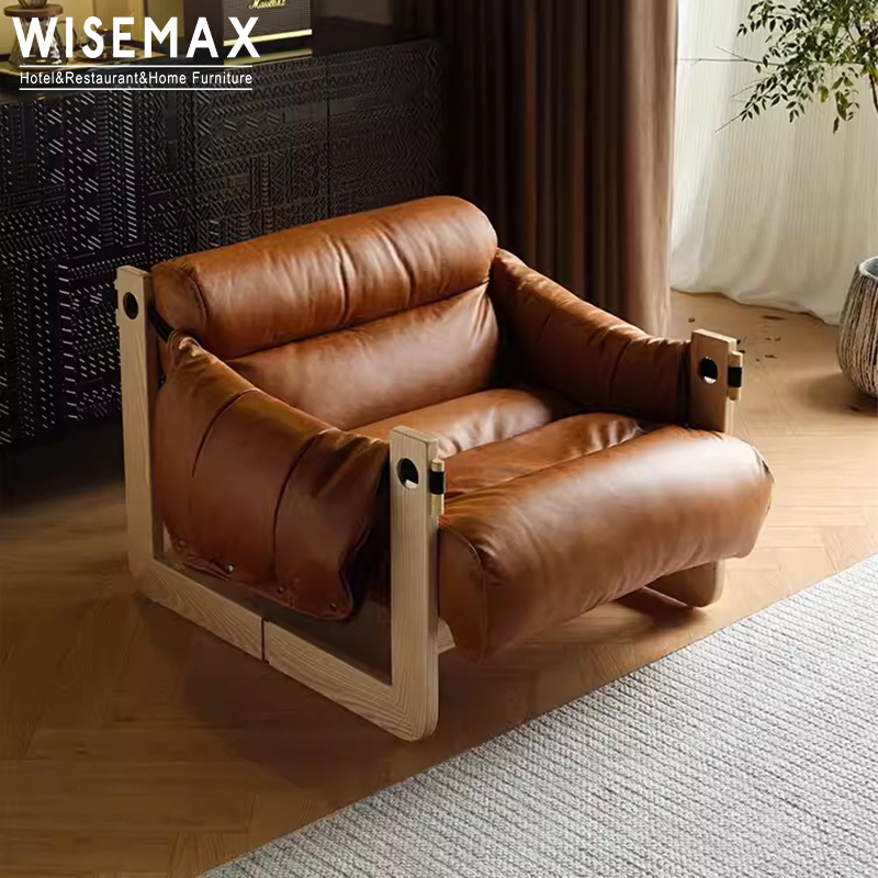 WISEMAX FURNITURE mid century bedroom furniture scandinavian armchairs for living room in wood cozy faux leather accent chair