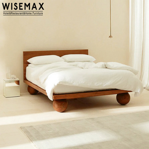 WISEMAX FURNITURE Nordic bedroom furniture White soft sponge fabric natural wood color king size 2 seat bed for bedroom