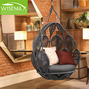 WISEMAX FURNITURE Outdoor swing chair aluminum frame with PE rattan hanging basket garden swing sofa chair for villa balcony