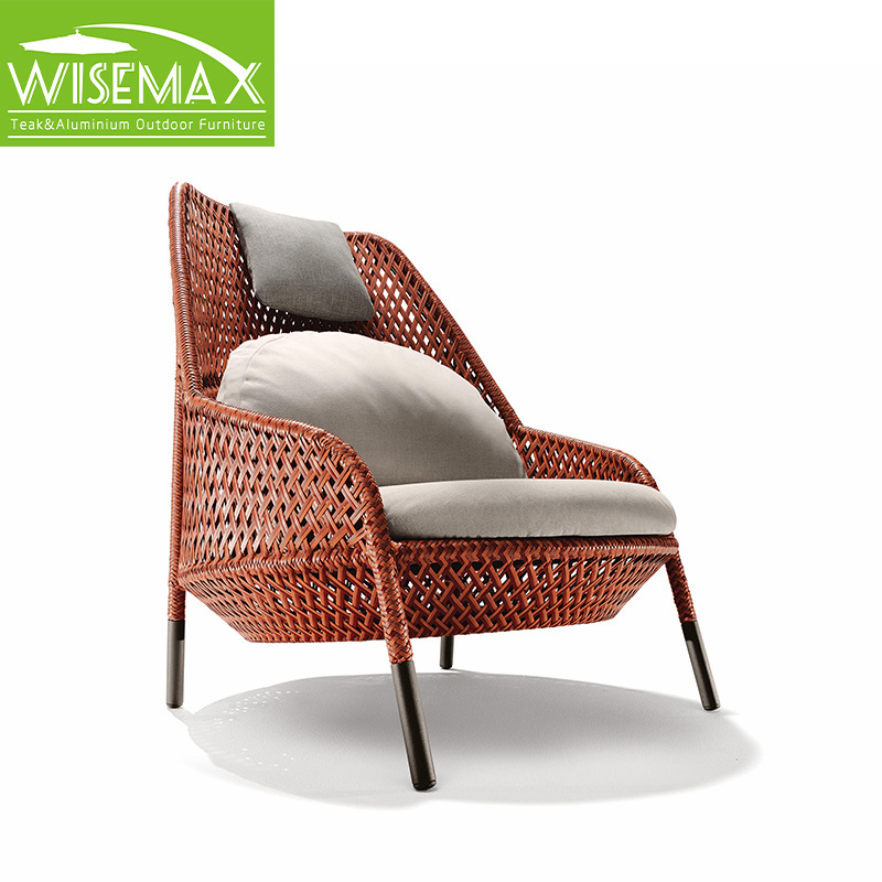 WISEMAX FURNITURE Nordic outdoor leisure furniture  aluminum frame waterproof backrest PE rattan lounge sofa chair for villa