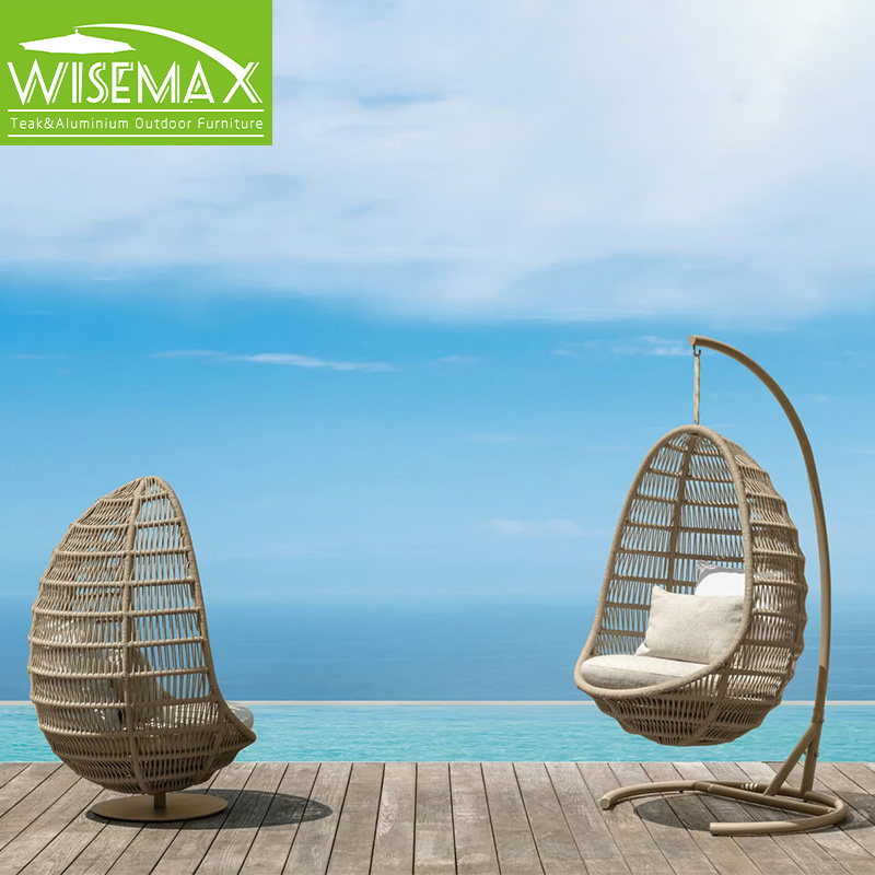 WISEMAX FURNITURE Outdoor aluminum frame hanging swing chair patio swing with rope unique egg chair swing for villa garden