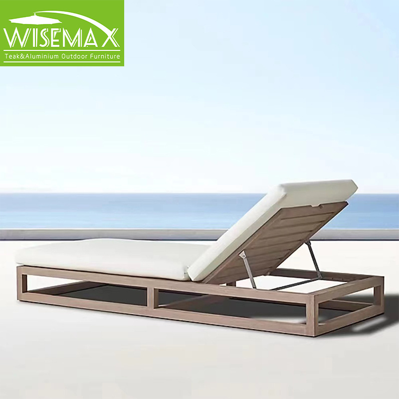 WISEMAX FURNITURE Luxury all weather natural sun deck outdoor furniture teak wood waterproof fabric chaise lounge for poolside