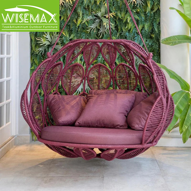 WISEMAX FURNITURE Outdoor swing chair aluminum frame with PE rattan hanging basket garden swing sofa chair for villa balcony