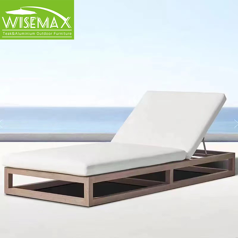 WISEMAX FURNITURE Luxury all weather natural sun deck outdoor furniture teak wood waterproof fabric chaise lounge for poolside