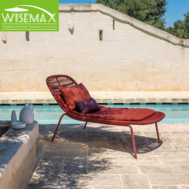 WISEMAX FURNITURE Minimalist style PE rope sun lounger aluminum garden patio lounge chair single double seats for villa sun deck