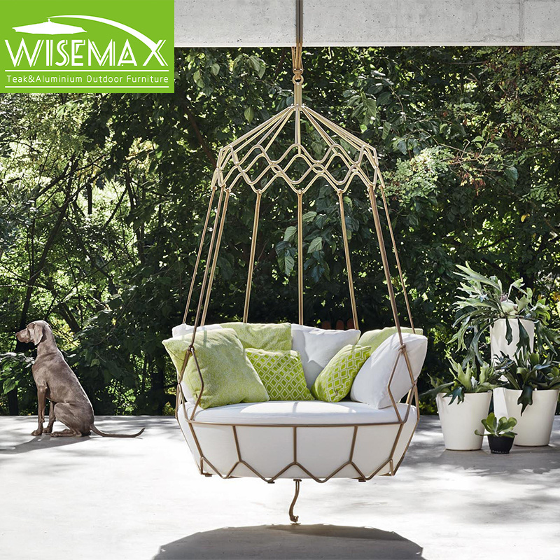 WISEMAX FURNITURE outdoor swing chair egg shaped aluminum with rope braided garden patio hanging swing for balcony daybed sets