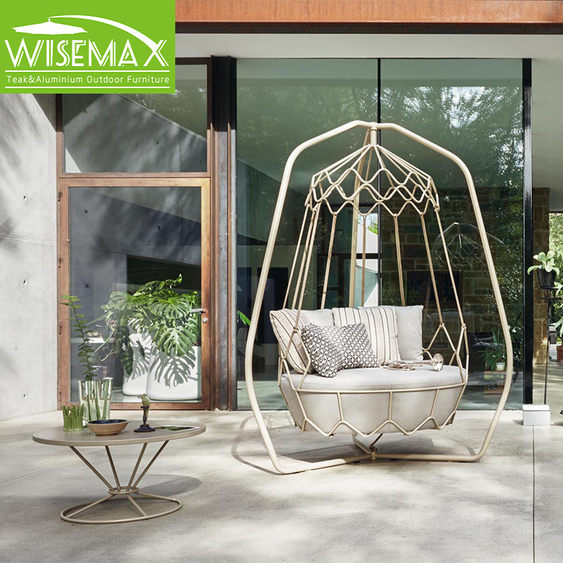 WISEMAX FURNITURE outdoor swing chair egg shaped aluminum with rope braided garden patio hanging swing for balcony daybed sets