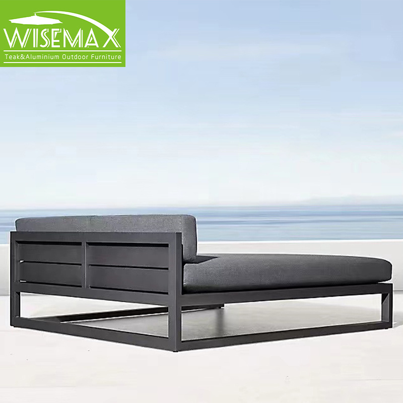 WISEMAX FURNITURE Simple style outdoor furniture aluminum frame sunbed double seats waterproof fabric sun lounger for patio