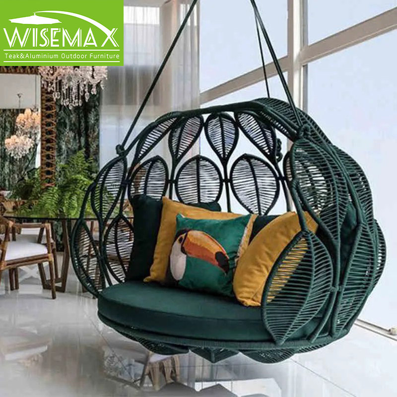 WISEMAX FURNITURE Outdoor swing chair aluminum frame with PE rattan hanging basket garden swing sofa chair for villa balcony