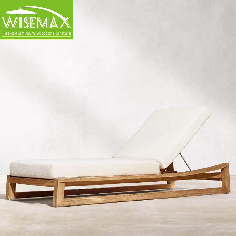 WISEMAX FURNITURE Natural sun deck chair teak wood frame fast dry fabric beach hotel chaise lounger for poolside laying sunbed