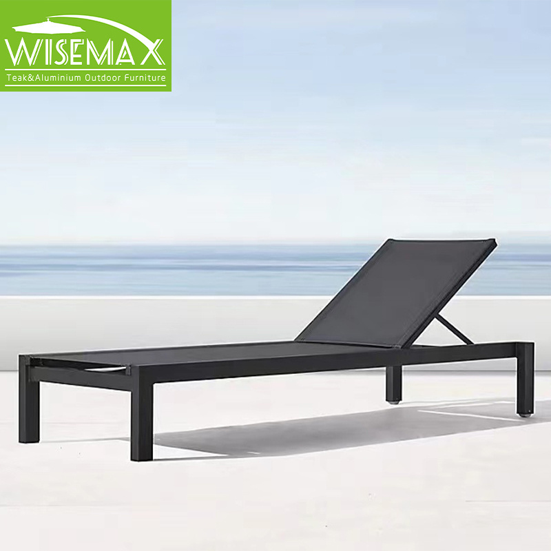 WISEMAX FURNITURE Simple style outdoor furniture aluminum frame sunbed double seats waterproof fabric sun lounger for patio