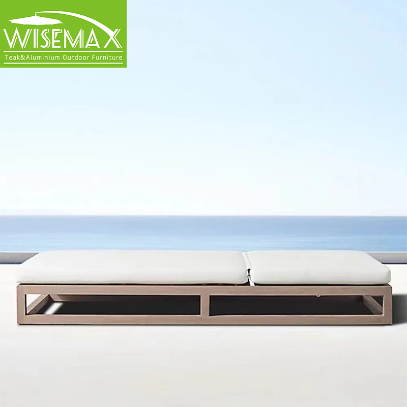 WISEMAX FURNITURE Luxury all weather natural sun deck outdoor furniture teak wood waterproof fabric chaise lounge for poolside