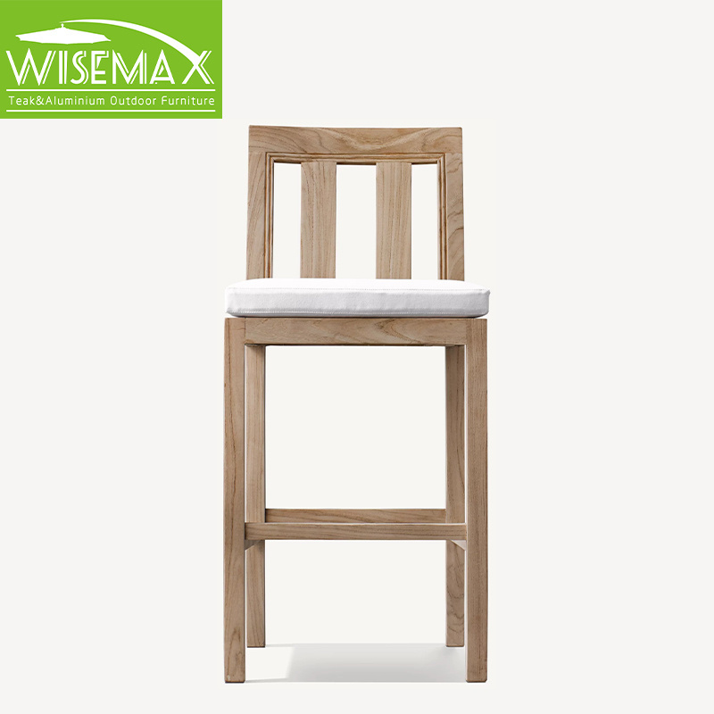 WISEMAX FURNITURE Nordic teak wood bar chair outdoor bar stool and table high backrest waterproof fabric bar chair for villa