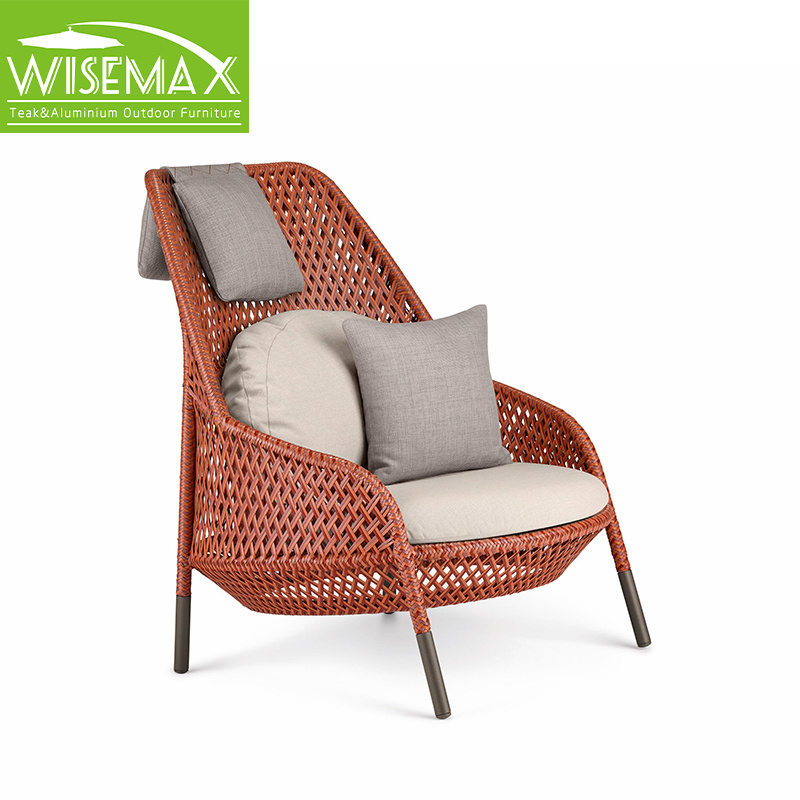 WISEMAX FURNITURE Nordic outdoor leisure furniture  aluminum frame waterproof backrest PE rattan lounge sofa chair for villa