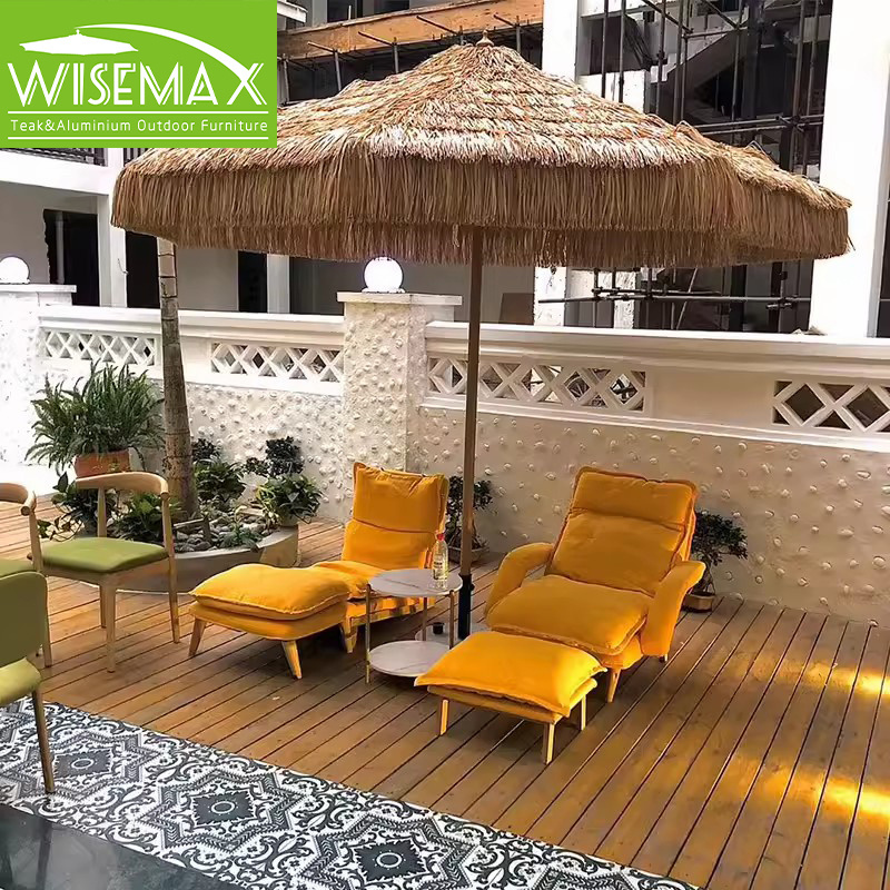 WISEMAX FURNITURE Modern style outdoor garden furniture umbrella PE rattan aluminum marble base sun umbrella for villa balcony