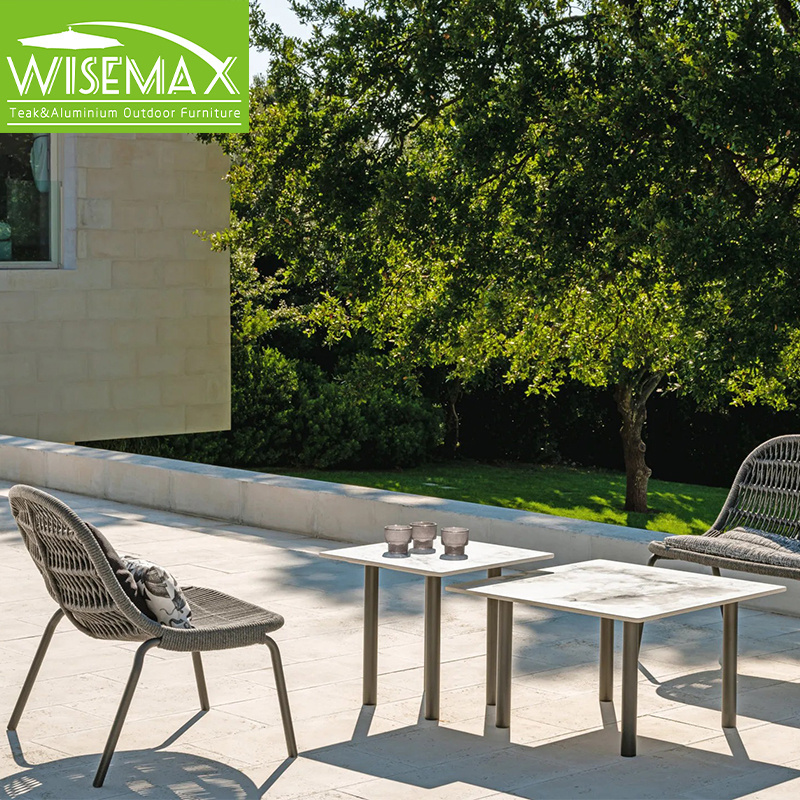 WISEMAX FURNITURE Italian style outdoor slate top coffee table aluminum villa sofa corner table set for balcony patio side table