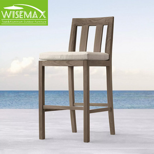 WISEMAX FURNITURE Nordic teak wood bar chair outdoor bar stool and table high backrest waterproof fabric bar chair for villa