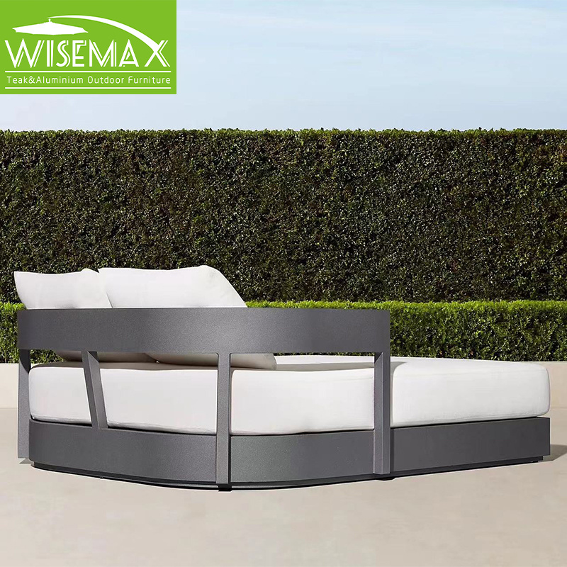 WISEMAX FURNITURE Light luxury garden furniture aluminum frame sunbed double seats high backrest sun lounger for patio