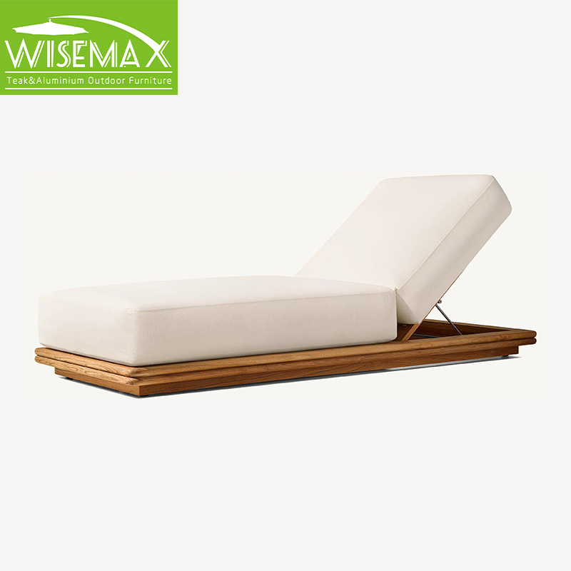 WISEMAX FURNITURE Outdoor teak wood sun lounger garden daybed waterproof fabric chaise lounger chair poolside sun bed for villa