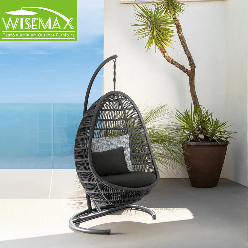 WISEMAX FURNITURE Outdoor aluminum frame hanging swing chair patio swing with rope unique egg chair swing for villa garden