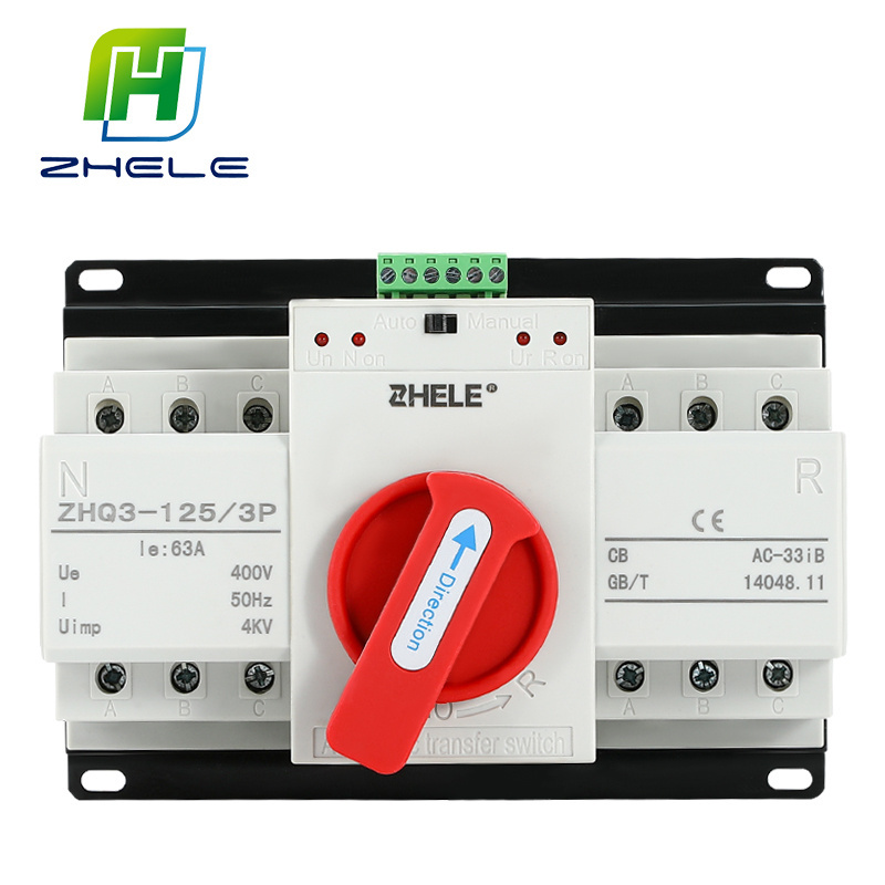 230V 400V AC 63A 80A 100A 125A 2P 3P 4P Single Phase ATS Dual Power Automatic Transfer Switch For Generator for solar