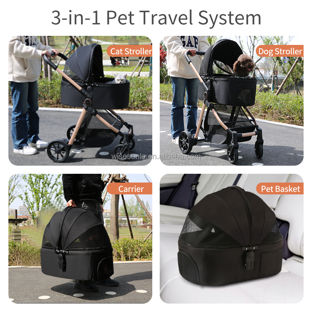 Dog Stroller for Small Dogs Folding 3 in 1 Pet Stroller for Cats Travel Dog Stroller with Removable Carrier Grey