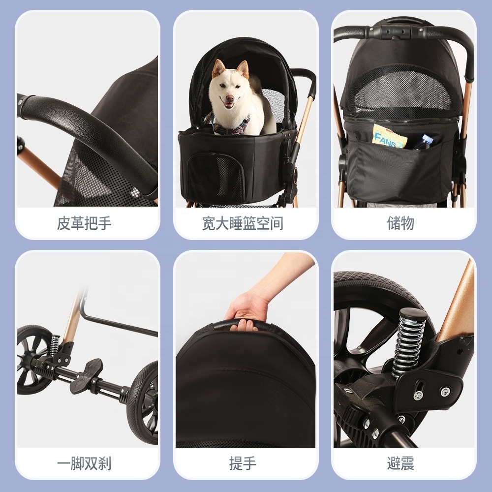 Foldable Pet Stroller Trolley Cart Outdoor Pet Cat Dog Travel Cart Detachable Washable