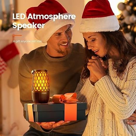 wisetiger Led Flame Bluetooth 5.3 Speaker Flashlight Atmosphere Portable Outdoor Speaker with LED Flasher Light