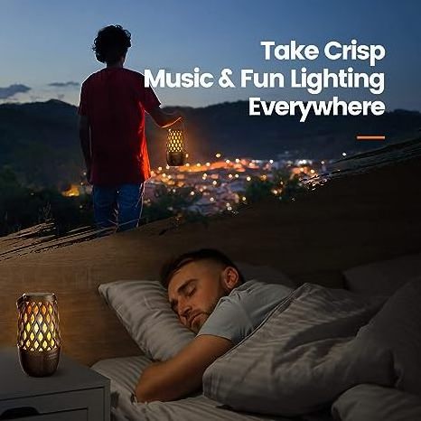 wisetiger Led Flame Bluetooth 5.3 Speaker Flashlight Atmosphere Portable Outdoor Speaker with LED Flasher Light