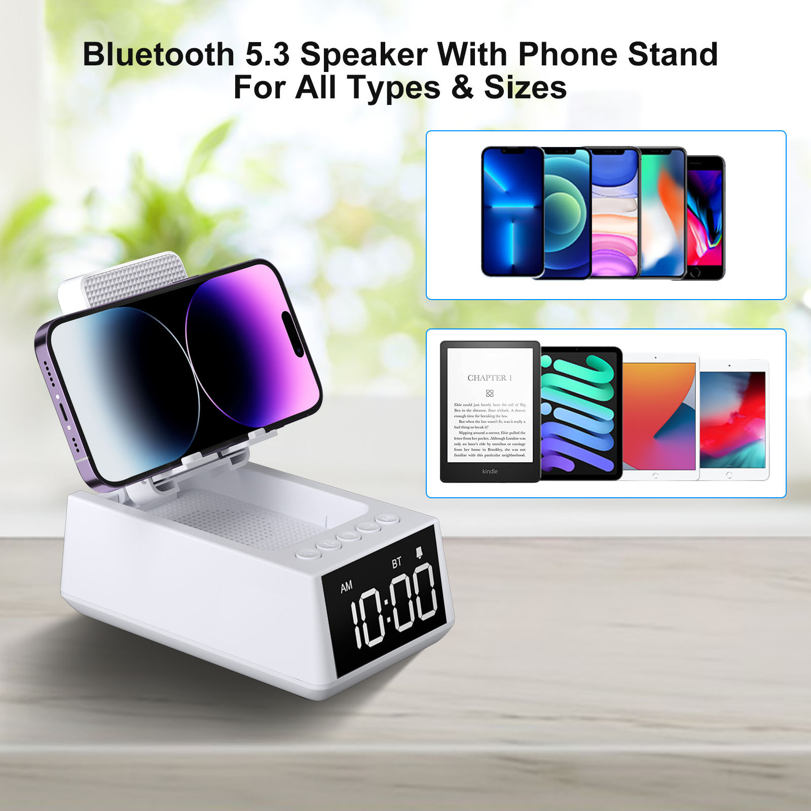 Bluetooth Speakers with Cell Phone Stand HD Surround Sound Anti-Slip Phone Holder Compatible with iPhone/iPad/Samsung Galaxy