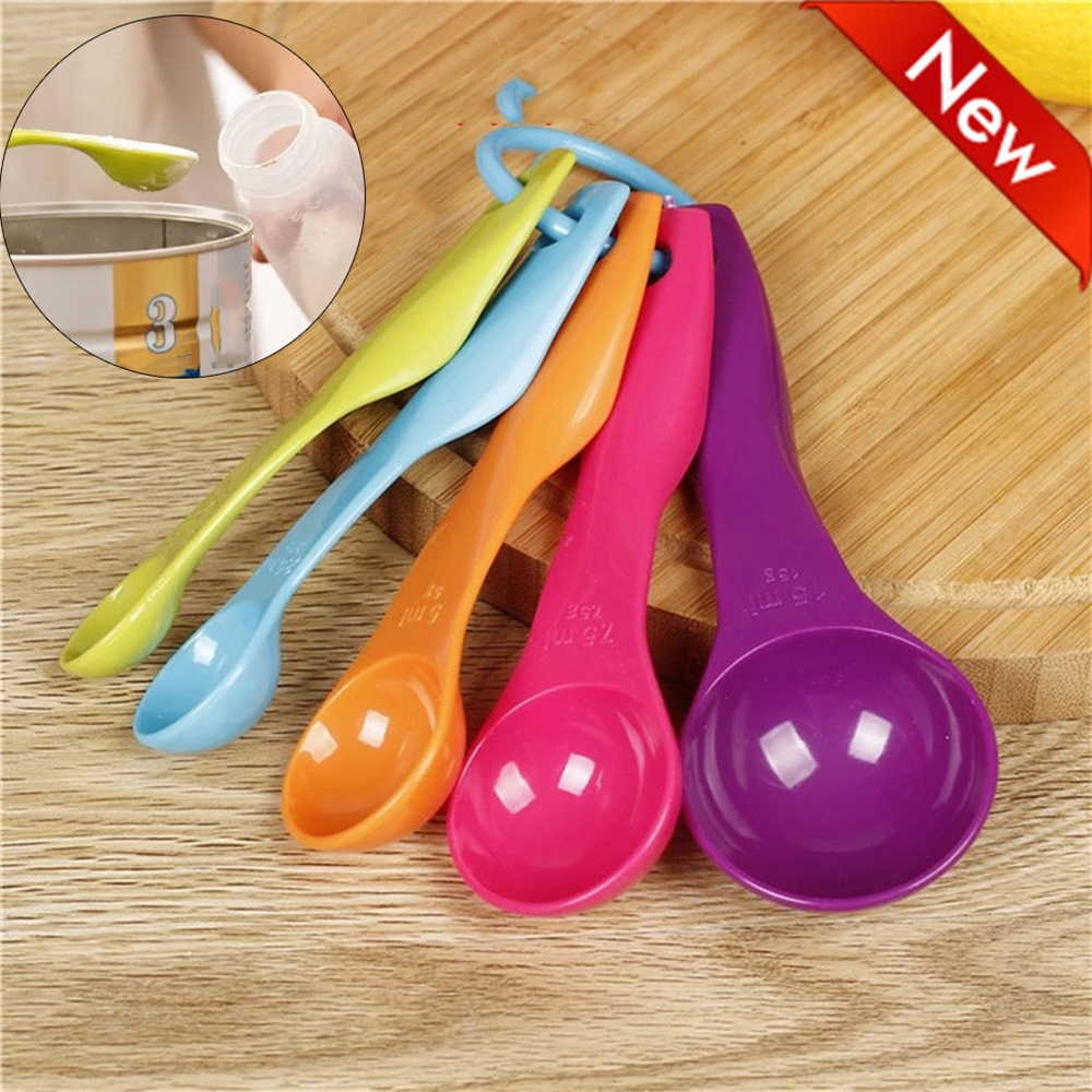 Colorful 5pcs Measuring Spoons Plastic Teaspoon Measure Spoon Cups Gram Scoop Ladle Kitchen Accessory Kitchen Bathroom Decor